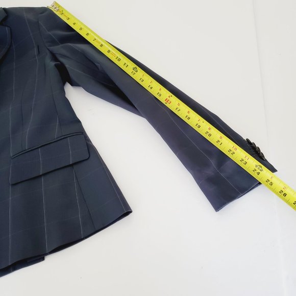 Theory Blazer Wool Check Work Career Preppy Sophisticated Academia Navy 8 - Picture 11 of 11